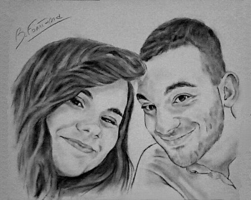 Ritratto di coppia, disegno a carboncino