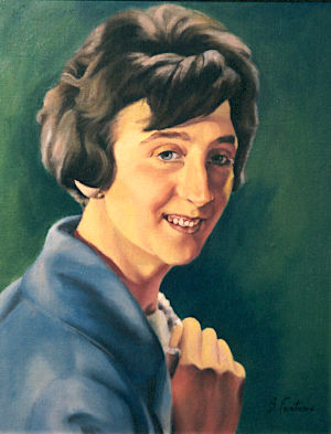 Ritratto donna da foto in bianco e nero, dipinto a olio