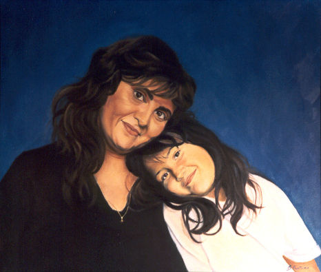Madre e figlia, ritratto ad olio
